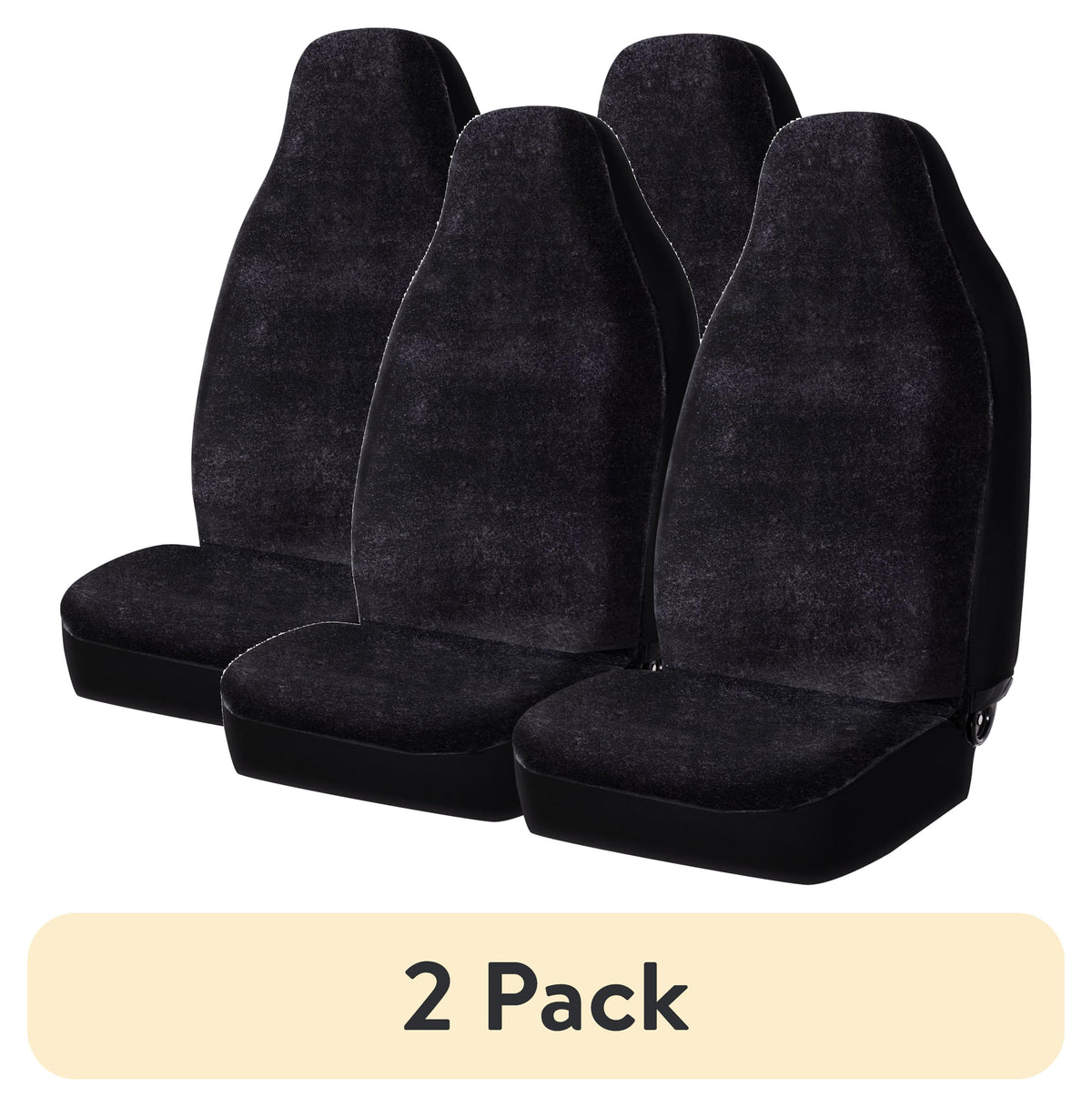 Auto Drive 2- Piece Car Seat Covers High Back Soft Faux Fur Polyester Black, Universal Fit, 2002SC101