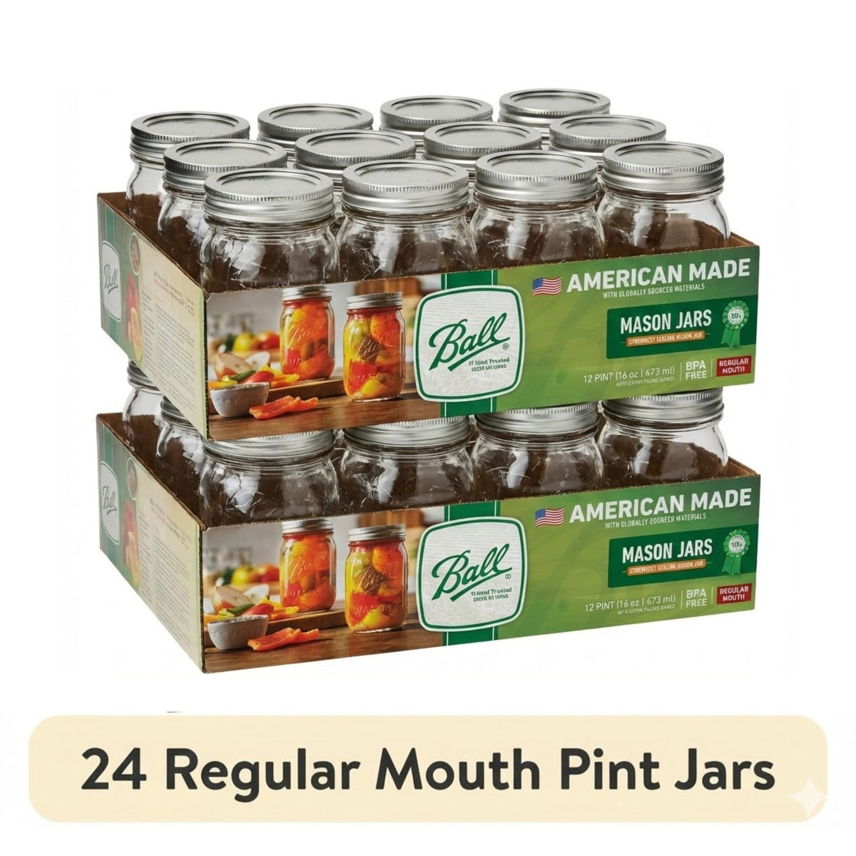 (4 pack) Ball Regular Mouth 16oz Pint Mason Jars with Lids & Bands, 12 Count