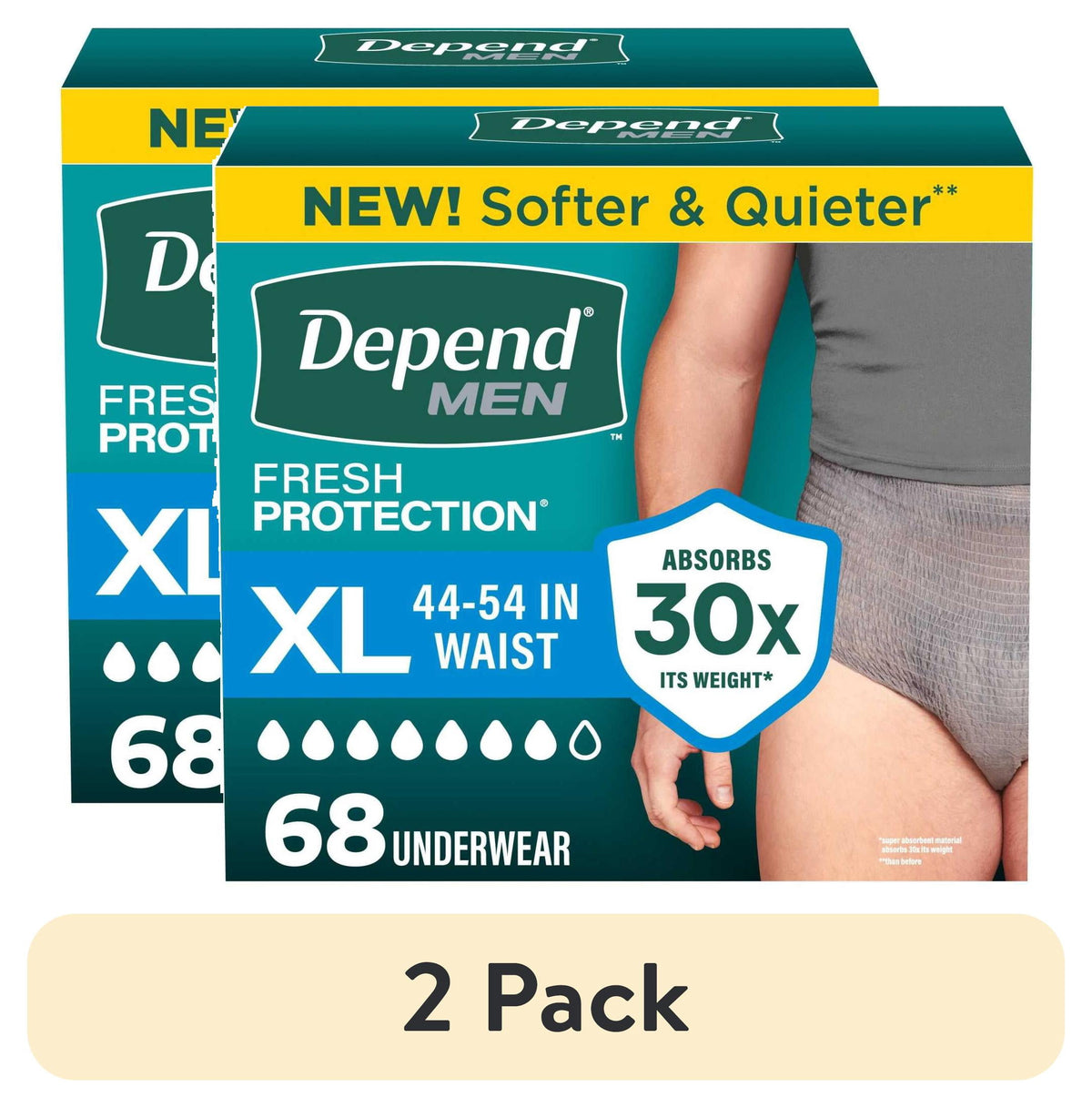 Depend Fresh Protection Incontinence Underwear for Men, Adult Diapers, XL (68 Count)