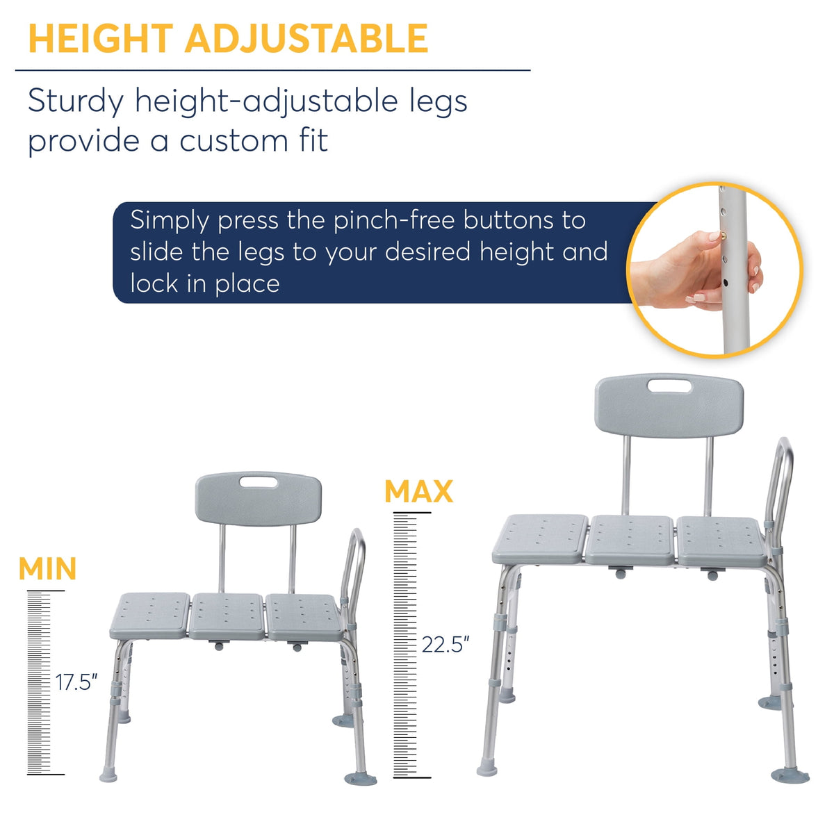 Drive Medical Plastic Tub Transfer Bench with Adjustable Backrest