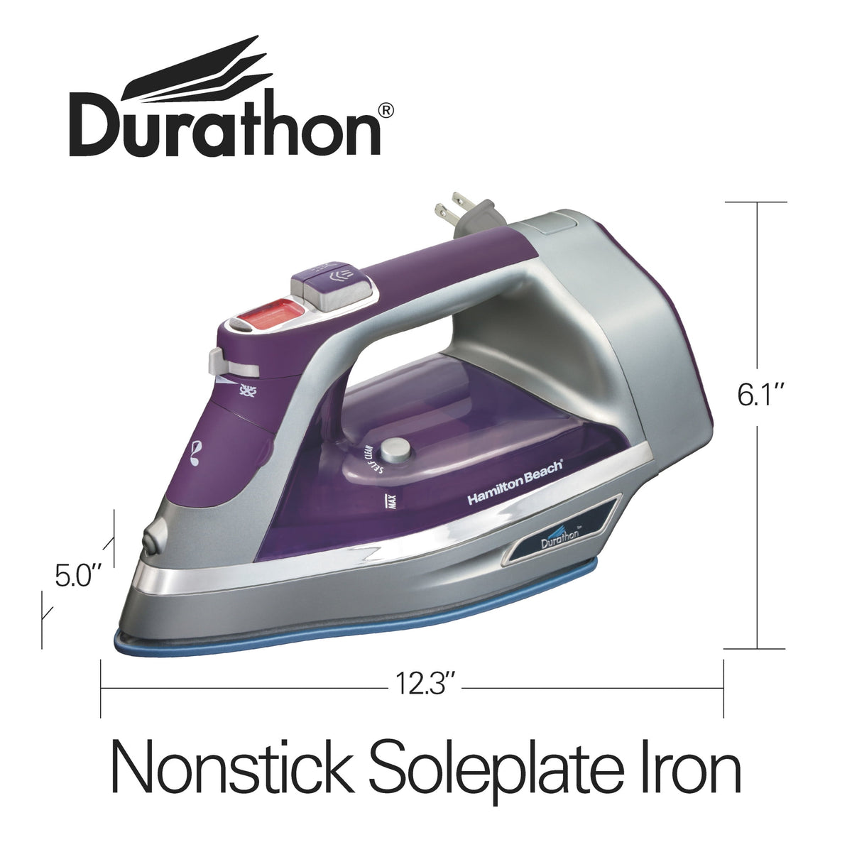 Hamilton Beach Durathon Digital Steam Iron for Clothes with Nonstick Soleplate, Retractable Cord, Anti-Drip, Auto Shut-Off, Digital Controls, 1700W, Silver