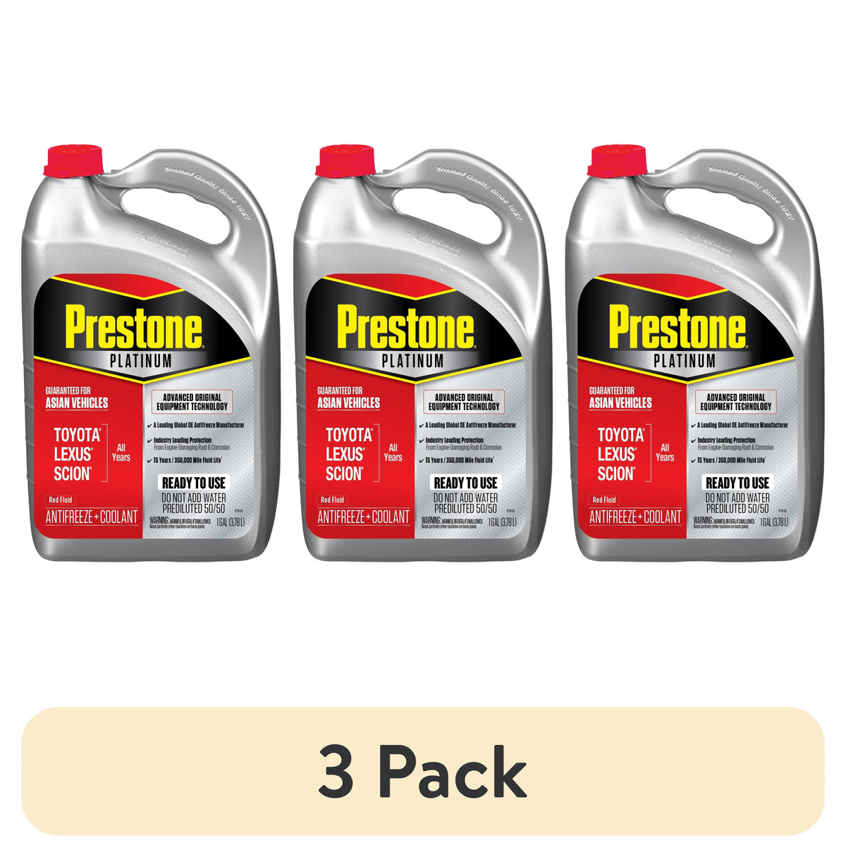 (2 pack) Prestone Platinum Asian Red Antifreeze and Coolant Prediluted 50/50 for Toyota, Lexus & Scion, 1 Gallon