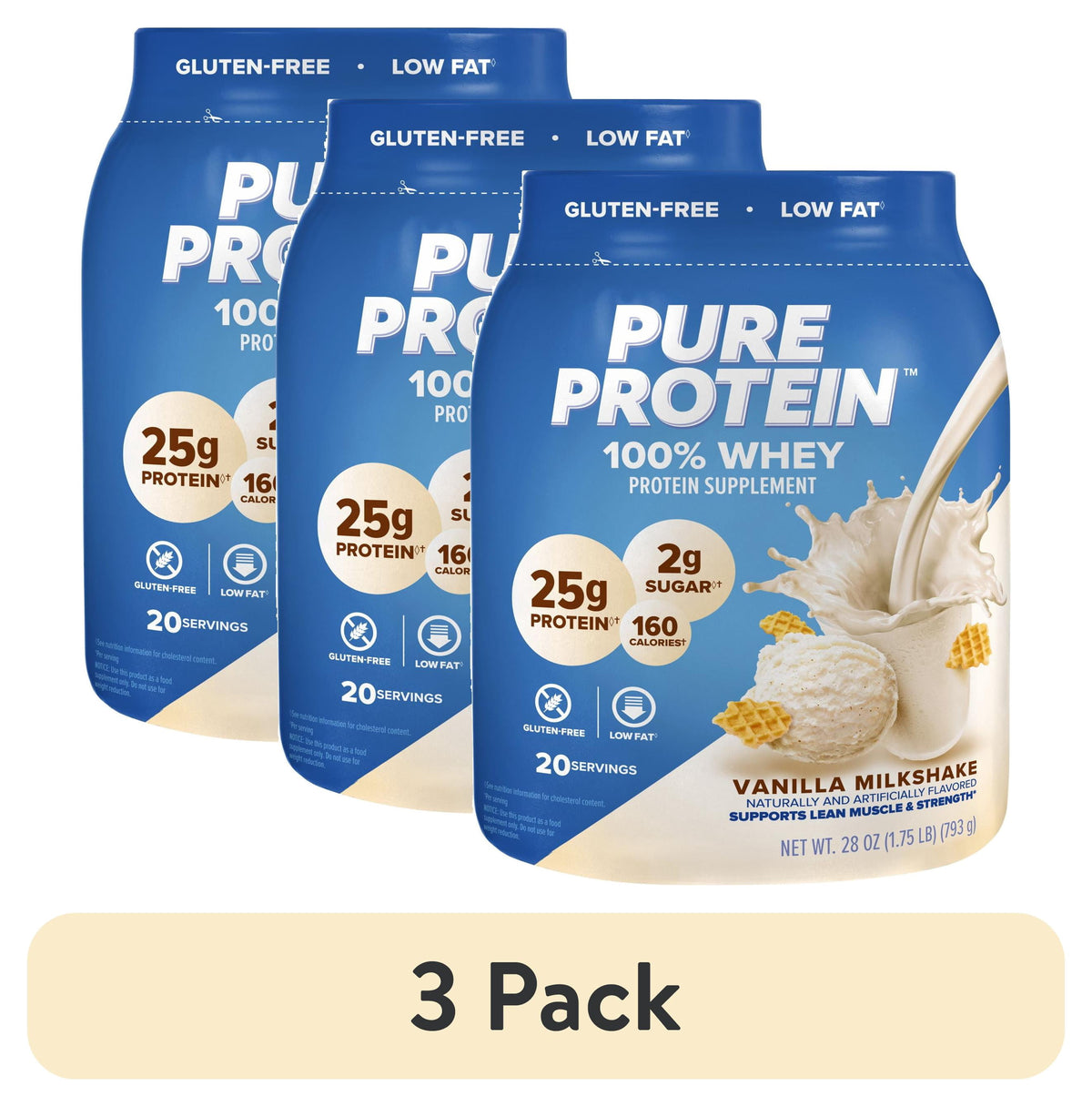 Pure Protein 100% Whey Protein Powder, Vanilla Cream, 25g Protein, 1.75 lbs