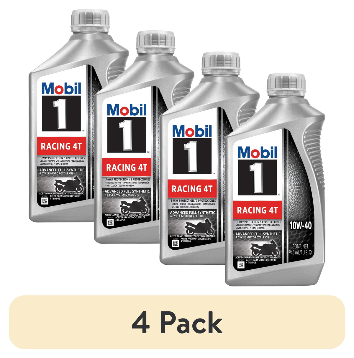 (3 pack) Mobil 1 Racing 4T Full Synthetic Motorcycle Oil 10W-40, 1 Quart