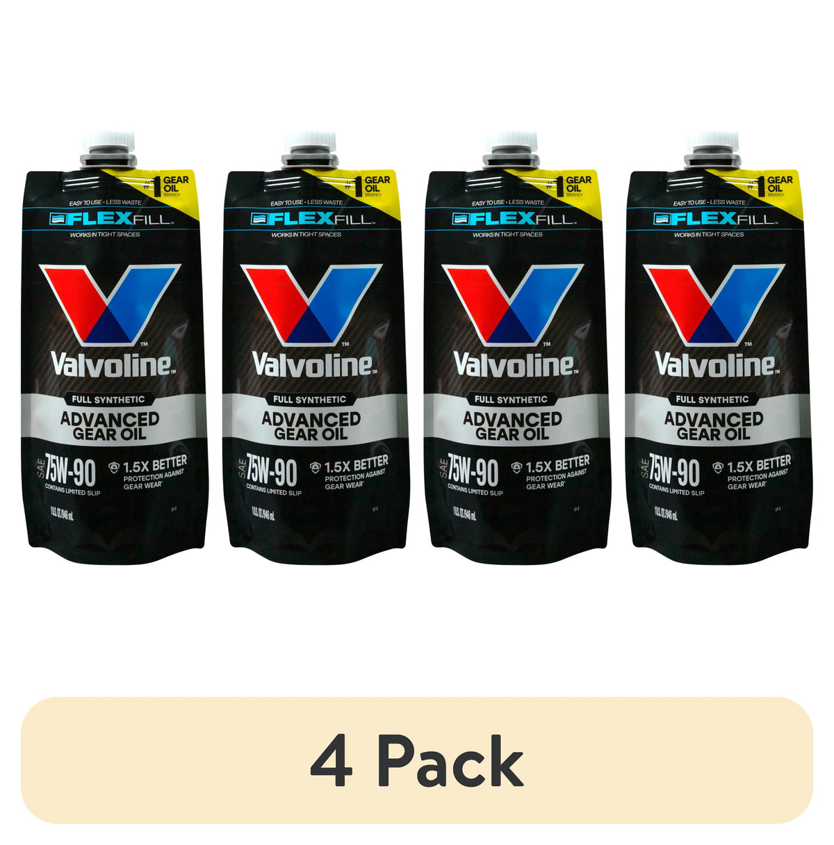 (3 pack) Valvoline FlexFill Advanced Full Synthetic 75W-90 Gear Oil 1 Quart Pouch