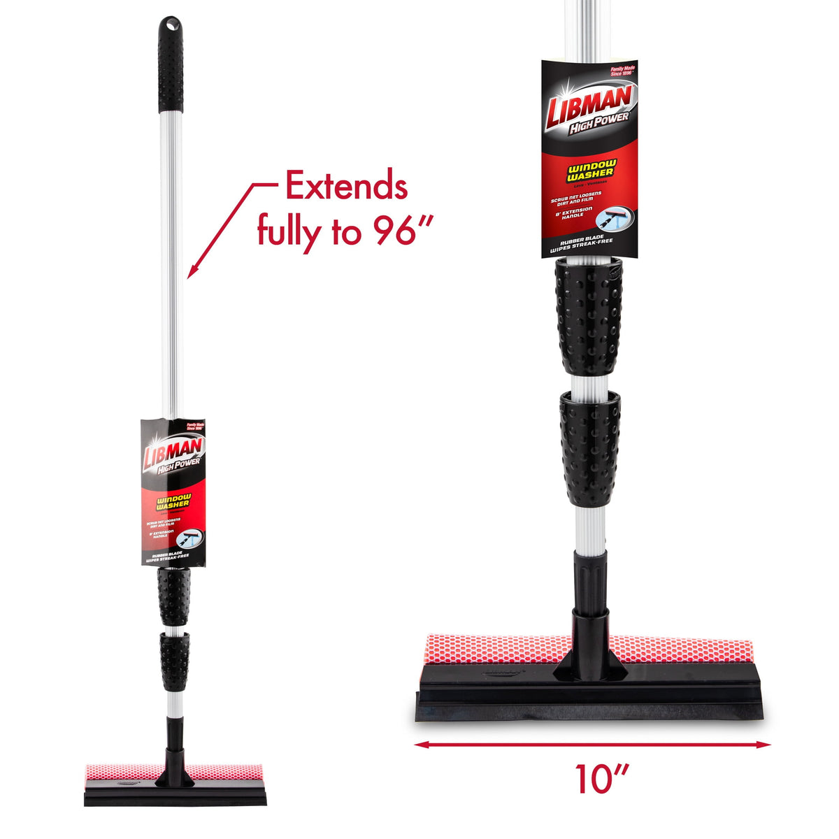 Libman Black and Red Telescopic Window Washer Squeegee and Sponge Combination Assembled Height 96"