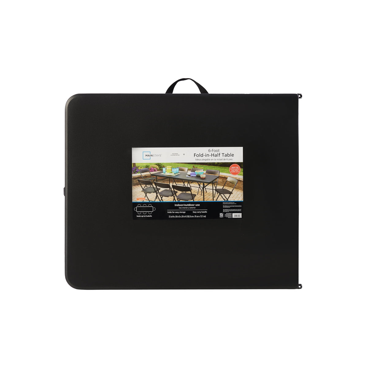 Mainstays 6 ft Rectangle Centerfold Folding Table, Black