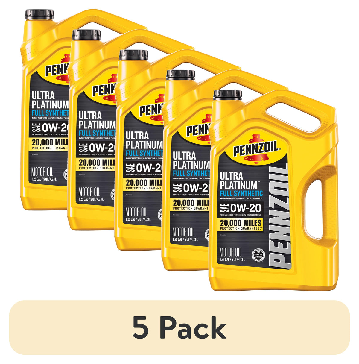 Pennzoil Ultra Platinum Full Synthetic 0W-20 Motor Oil, 5 Quart
