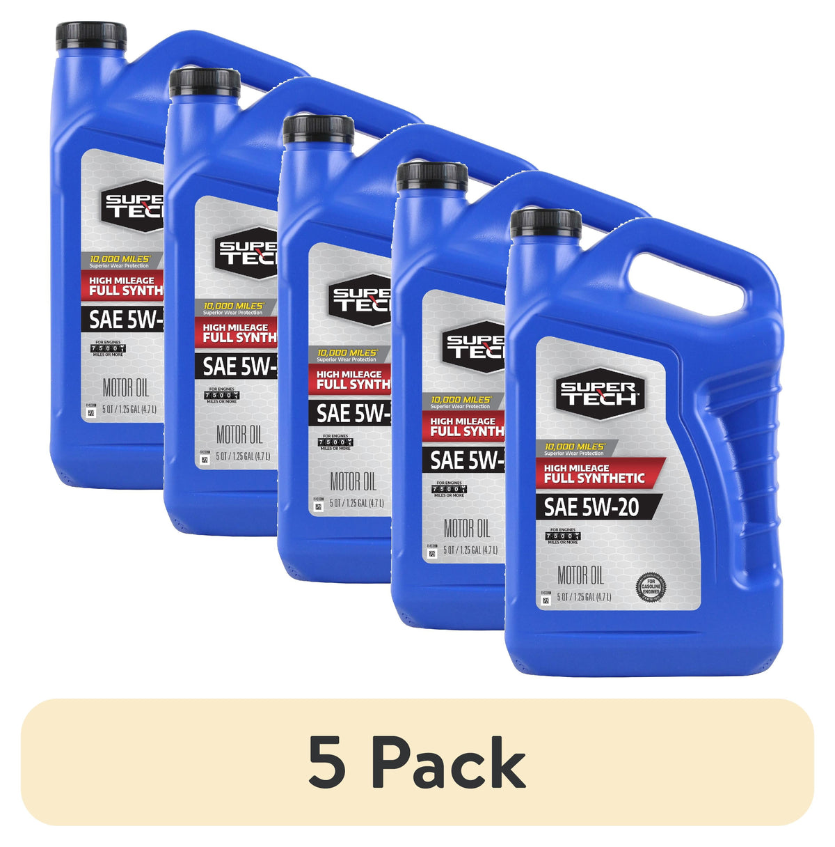 Super Tech High Mileage Full Synthetic SAE 5W-20 Motor Oil, 5 Quarts
