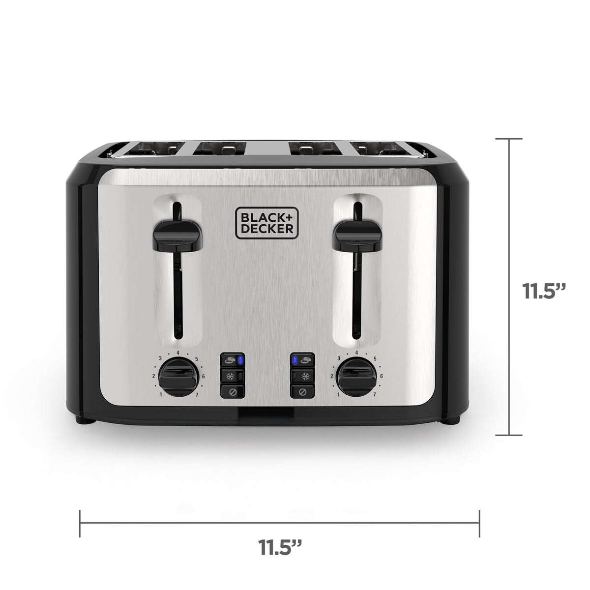 BLACK+DECKER Black/Silver 4‑Slice Toaster with Extra‑Wide Slots, 7 Adjustable Shade Settings, High‑Lift Lever & Drop‑Down Crumb Tray