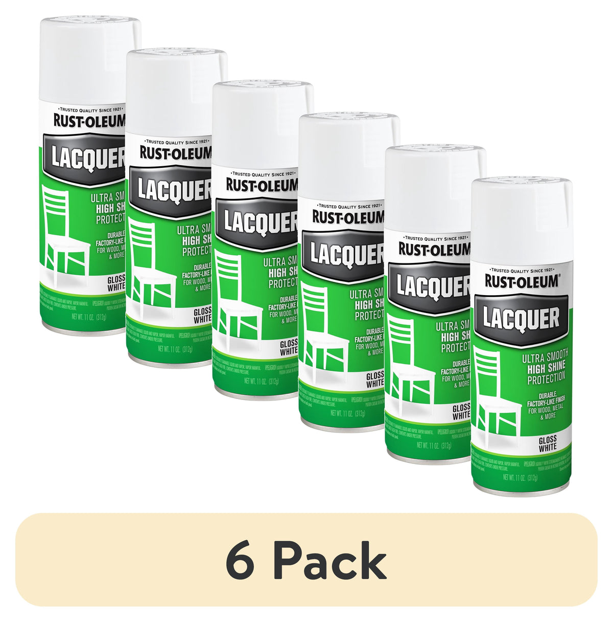 (6 pack) Clear, Rust-Oleum Lacquer Gloss Spray Paint-1906830, 11 oz