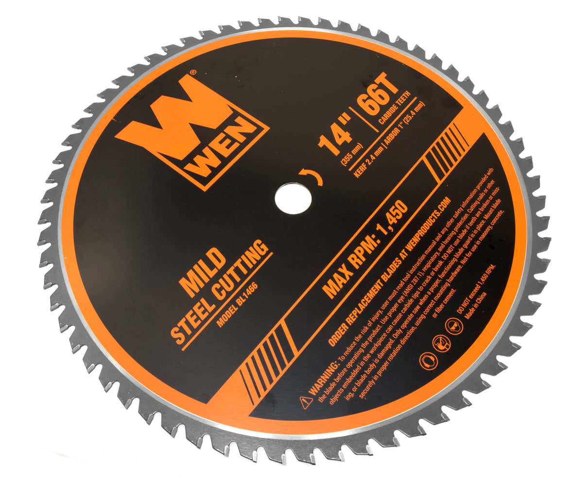 WEN 14-Inch 66-Tooth Carbide-Tipped Professional Metal Saw Blade for Mild Steel Cutting, BL1466