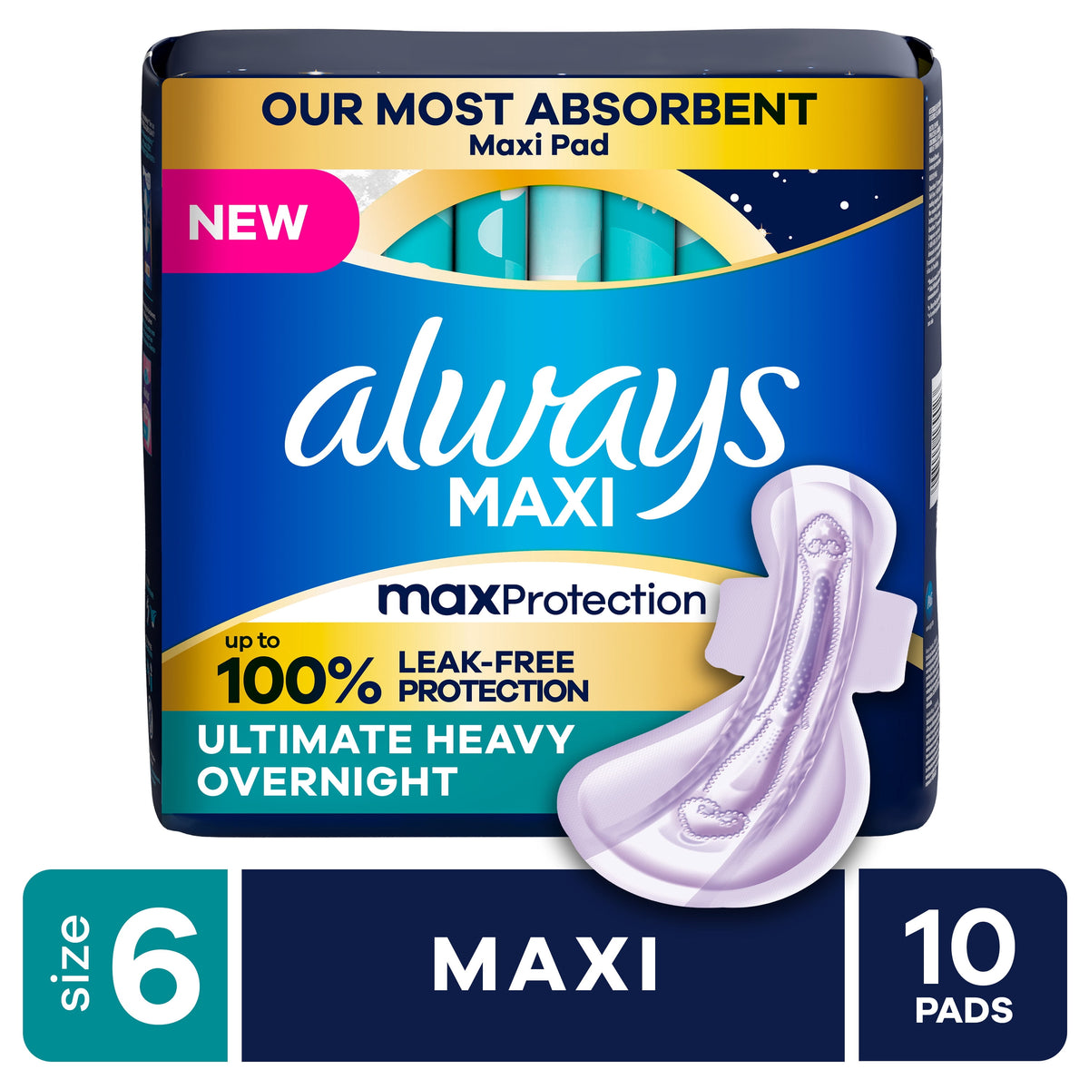 (4 pack) Always Maxi Overnight Pads with Wings, Size 6, 21