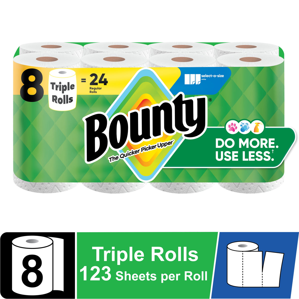 Bounty Paper Towels Select-A-Size White, 10 Triple Rolls, 123 Sheets Per Roll