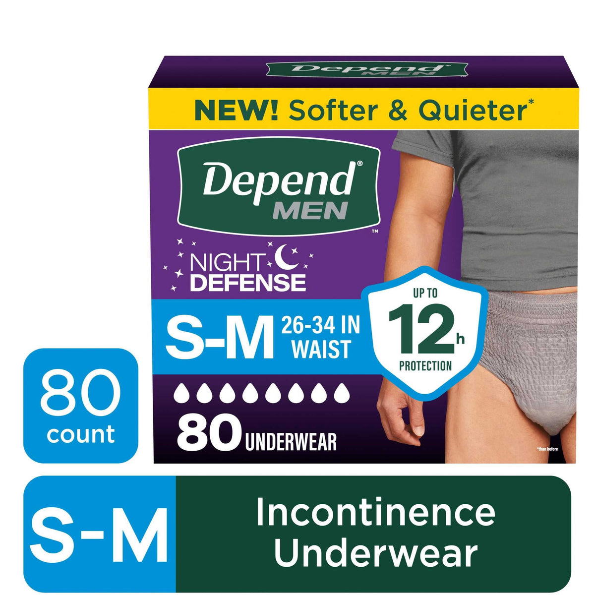 Depend Night Defense Incontinence Underwear for Men, Adult Diapers, S/M (26 Count)