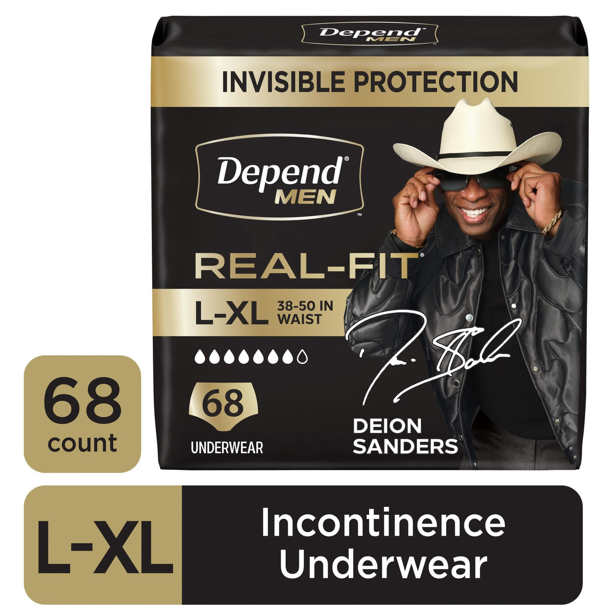 Depend Real Fit Incontinence Underwear for Men, Adult Diapers, L/XL, Black, 52 Count