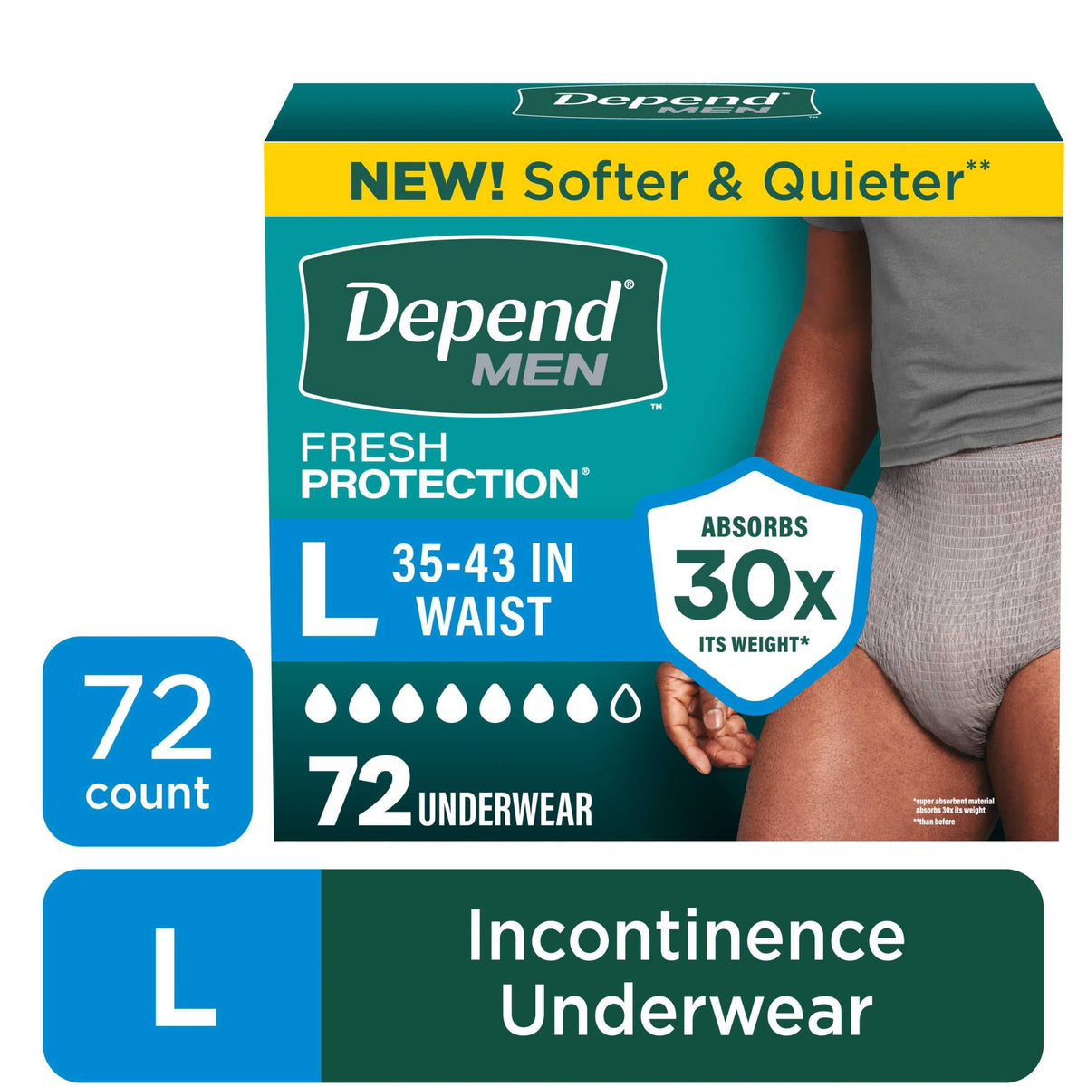 Depend Fresh Protection Incontinence Underwear for Men, Adult Diapers, L (40 Count)