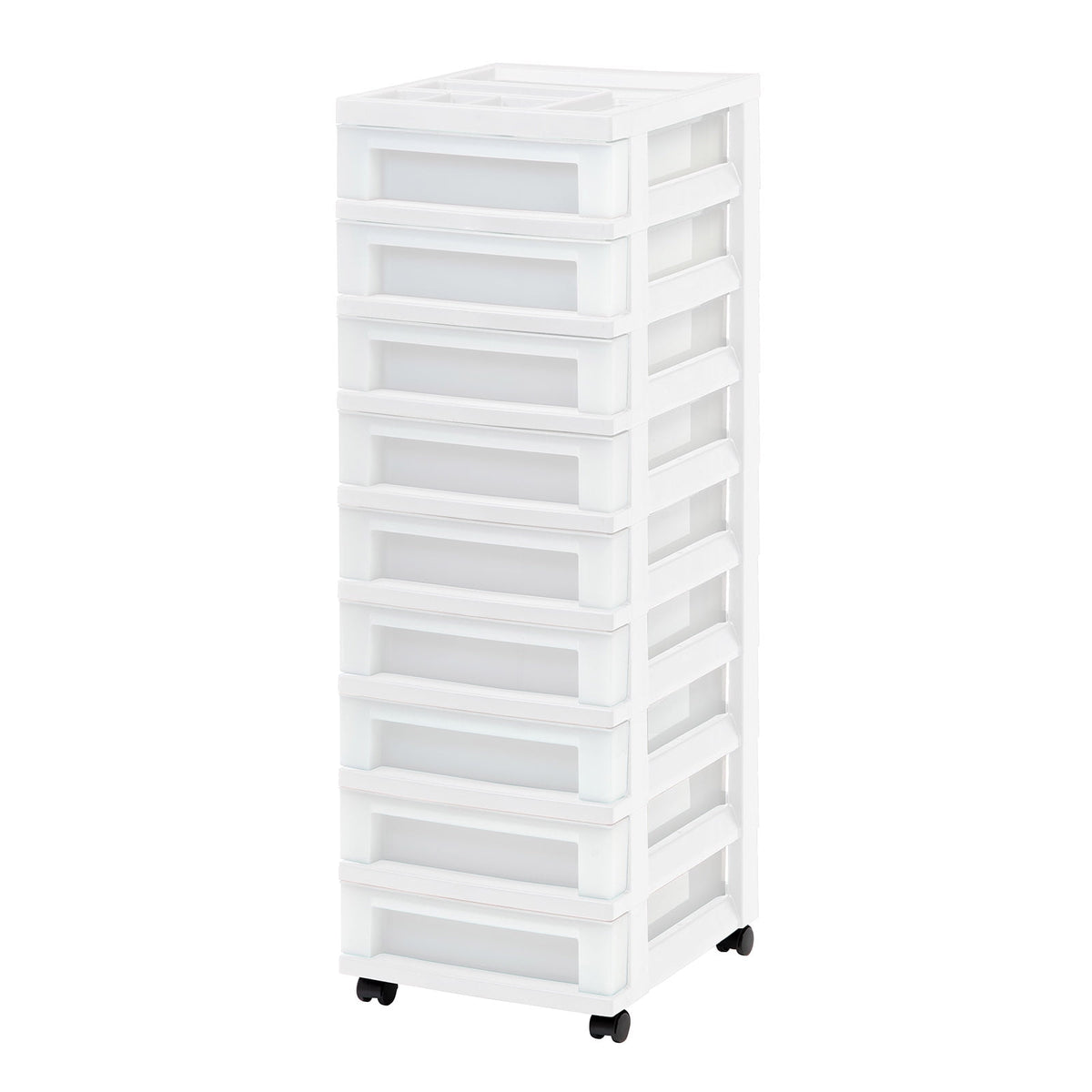 IRIS 9-Drawer Narrow Plastic Storage Drawer Cart with Organizer Top, Black
