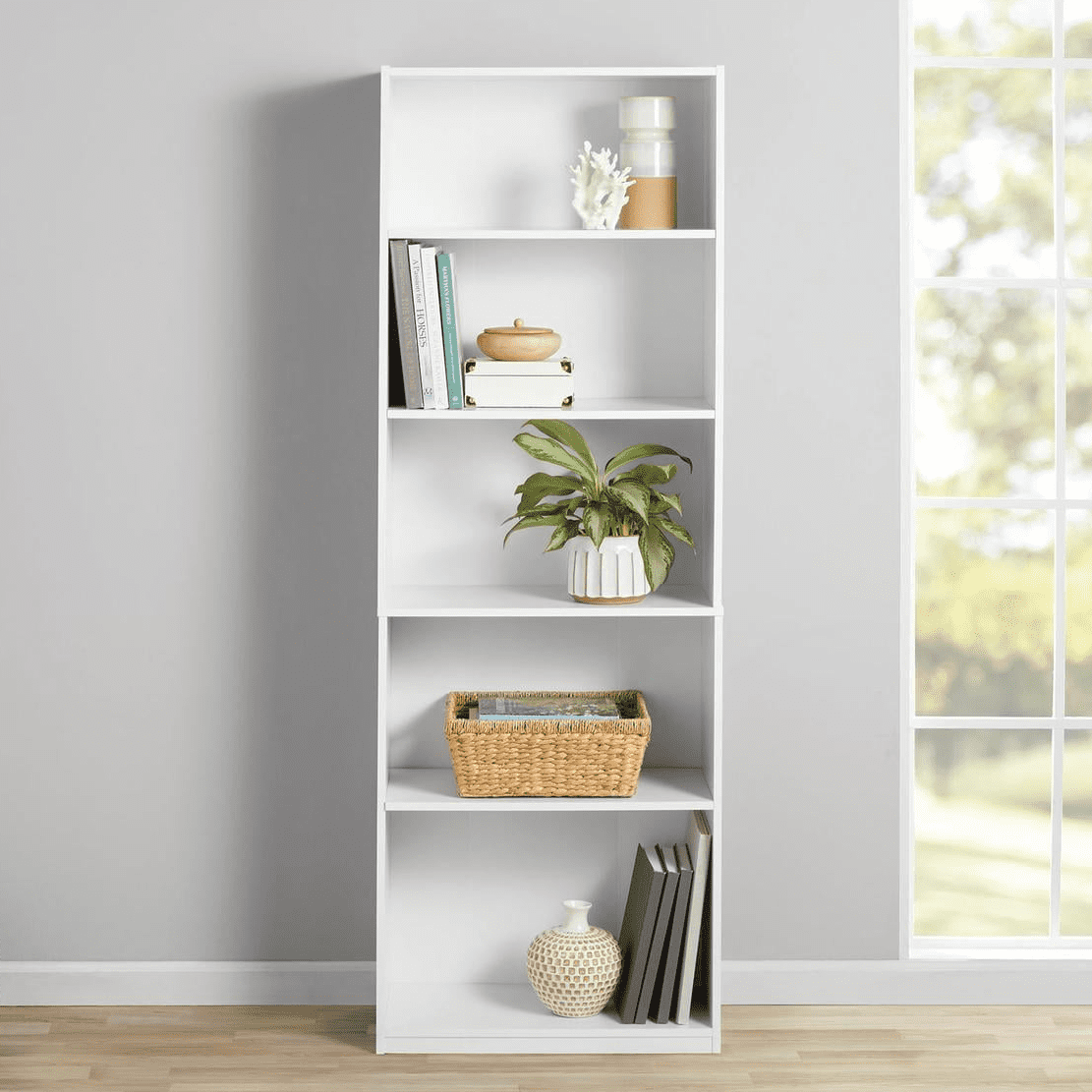 Mainstays 5-Shelf Bookcase with Adjustable Shelves, Rustic Oak