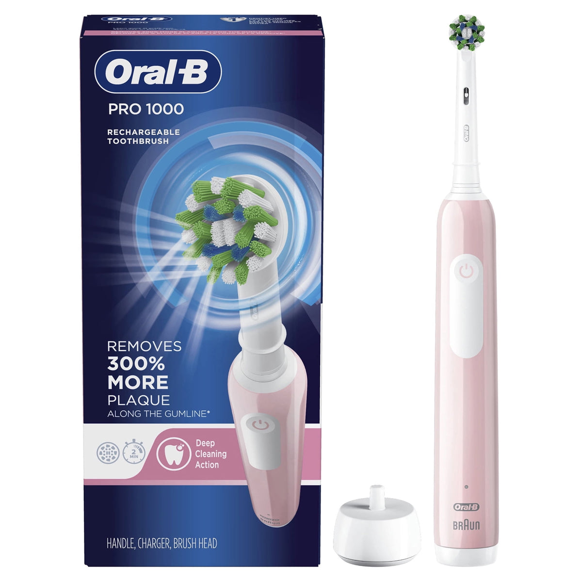 Oral-B Toothbrush, Pro 1000 Rechargeable Electric Toothbrush, White, 1 Count, Adults and Children 3+