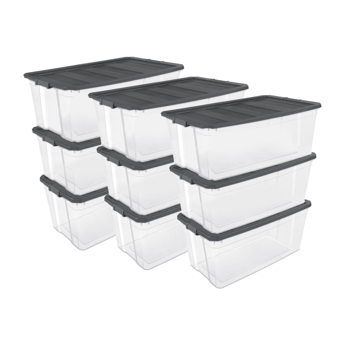 Sterilite Small Storage Bin, 30 Quart Clear Plastic Storage Container with Latch Lid, Dark Gray, Pack of 6