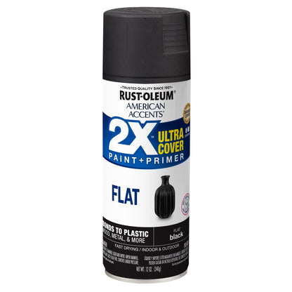 (6 pack) Black, Rust-Oleum American Accents 2X Ultra Cover Flat Spray Paint-327866, 12 oz