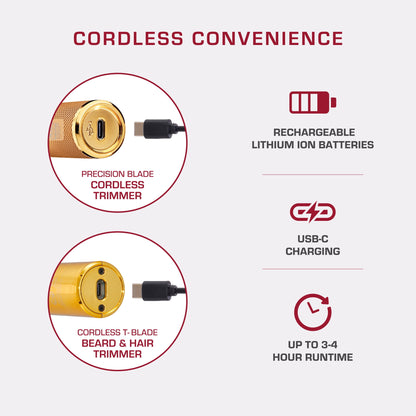 Kiss Precision Blade Cordless Hair Trimmer, Stainless Steel T-Blade, High-Speed Motor, Gold, 8 Pieces