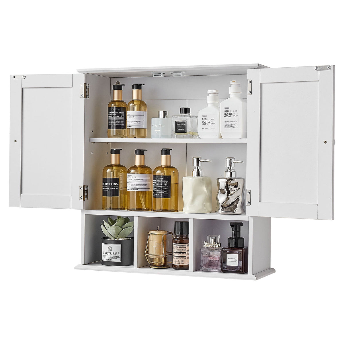 KFFKFF Bathroom Wall Cabinet with 2 Doors and Adjustable Shelf, Wall-Mounted Storage Organizer for Toiletries, Laundry Supplies, or Kitchen Essentials, White