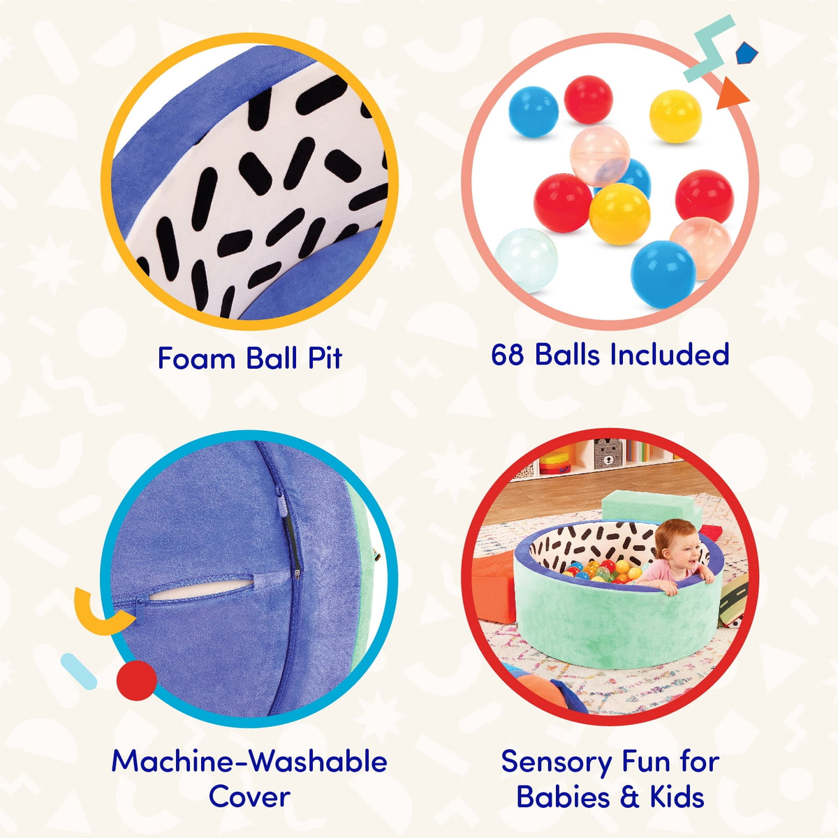 Battat Hop in Foam Ball Pit with with 65+ Balls and Washable Cover, Toddler and Preschool Indoor Toy