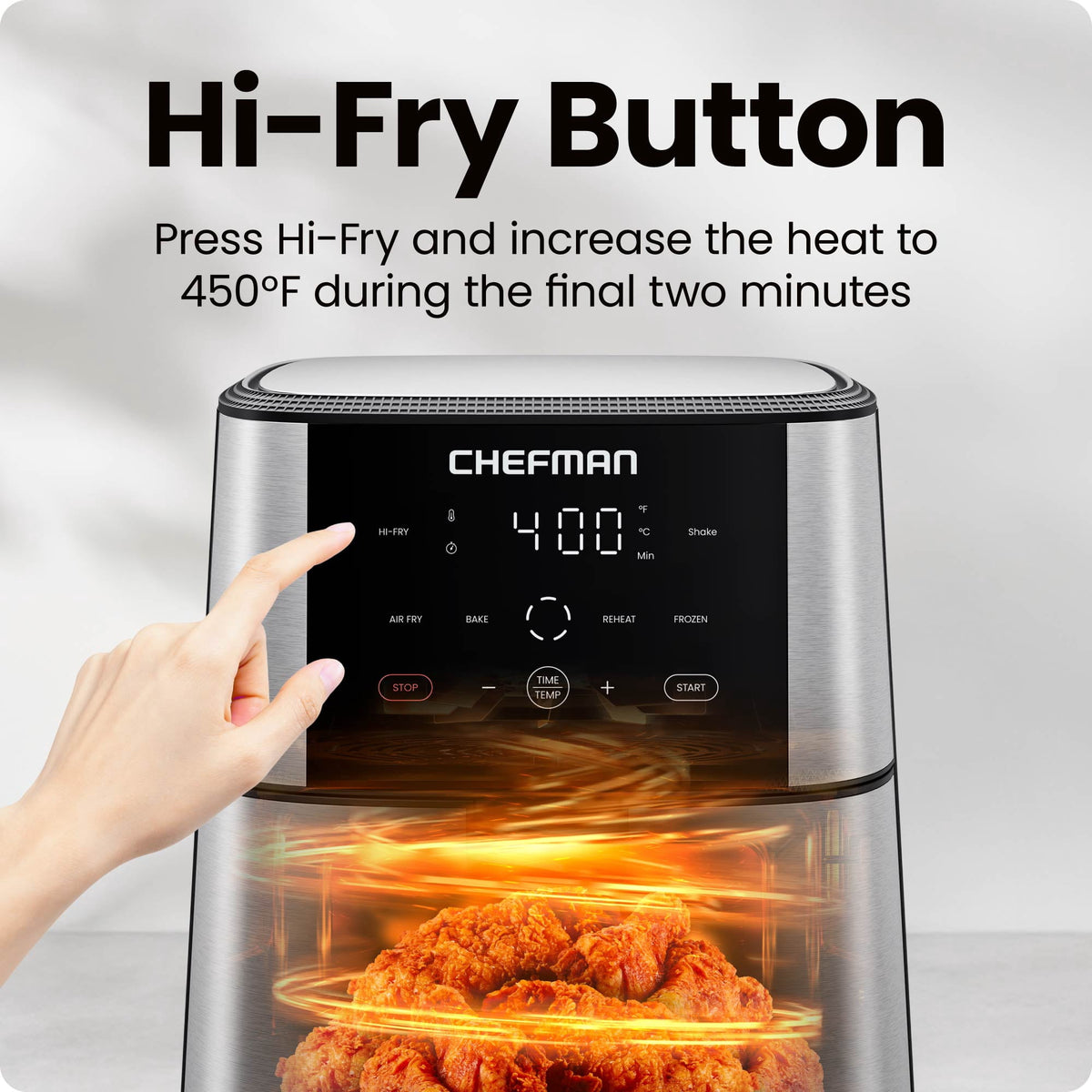 Chefman Air Fryer 1500W, 6 Quart, 4 Functions with Touch Controls, Stainless Steel