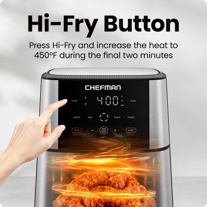 Chefman Air Fryer 1500W, 6 Quart, 4 Functions with Touch Controls, Stainless Steel