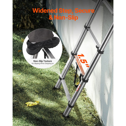 KFFKFF 8.5ft Telescoping Ladder, Stainless Steel Lightweight Extension Ladder with Multi-Button Retraction, 330LBS Load Capacity, Non-Slip Feet, Portable 9-Step Ladder for Home, RV, and Loft
