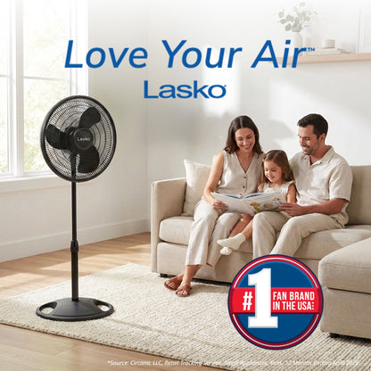 Lasko 16" 3-Speed Oscillating, Adjustable Height, Pedestal Fan S16500