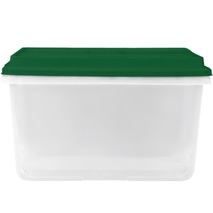 Hefty 72 Quart Clear Plastic Christmas Storage Bin with Holiday Green HIRISE Lid, Set of 6