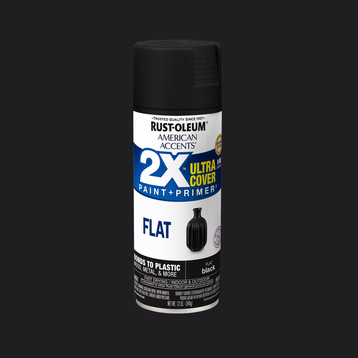 (6 pack) Black, Rust-Oleum American Accents 2X Ultra Cover Flat Spray Paint-327866, 12 oz