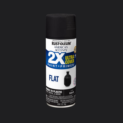 (6 pack) Black, Rust-Oleum American Accents 2X Ultra Cover Flat Spray Paint-327866, 12 oz