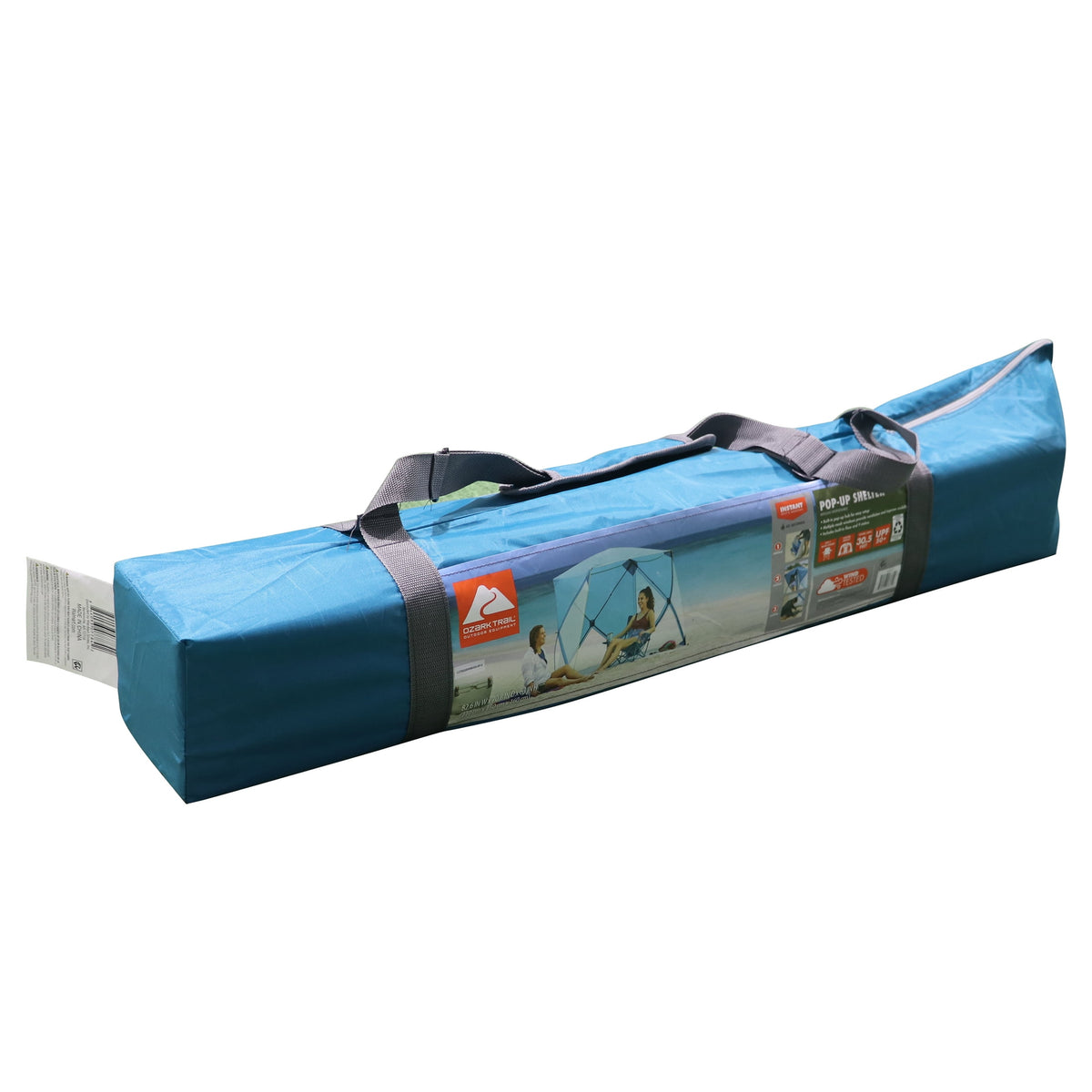 Ozark Trail 82 in x 70 in x 63 in Pop-Up Beach Shelter with UPF50+ Protection, Blue