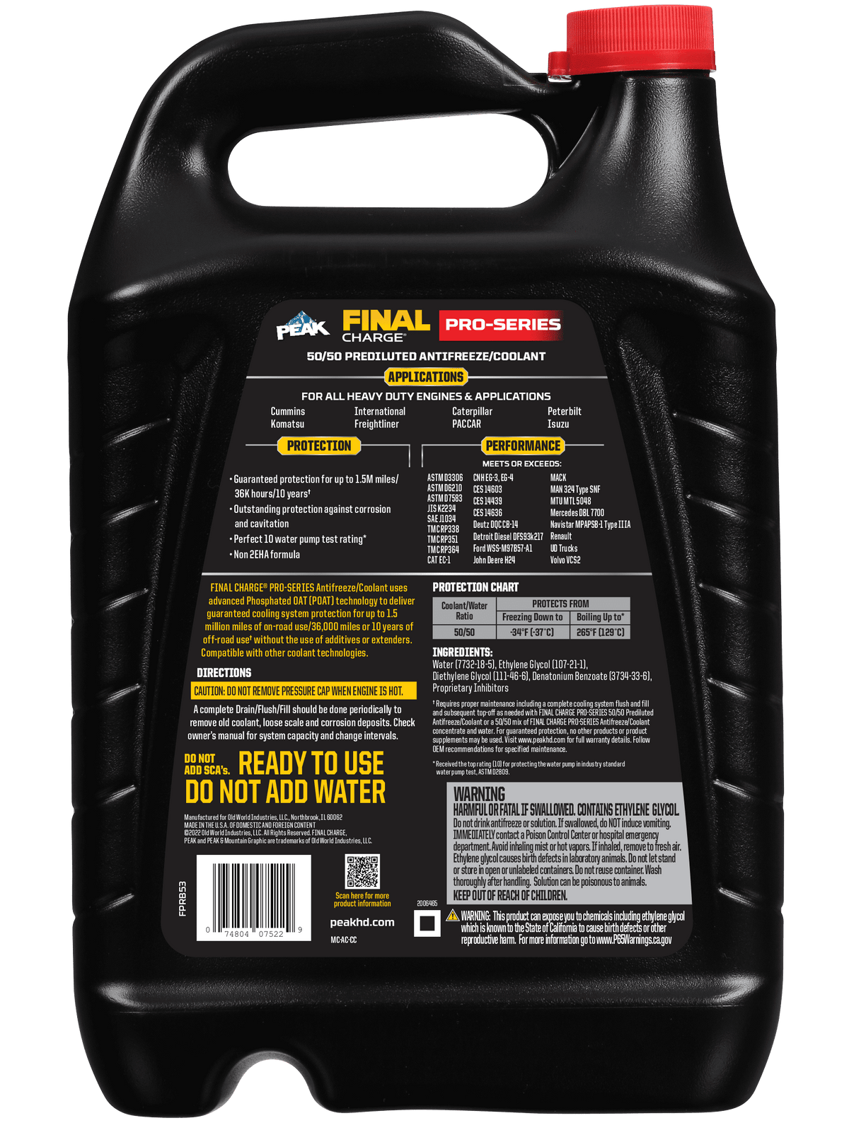 (3 pack) FINAL CHARGE Pro-Series 50/50 Prediluted Antifreeze + Coolant for Heavy Duty Engines, 1 gal