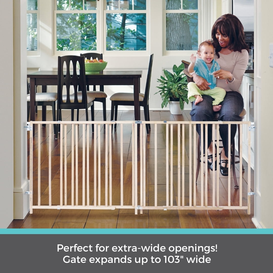 Toddleroo by North States 60"-103" Extra-Wide Swing Baby Safety Gate, Natural Wood