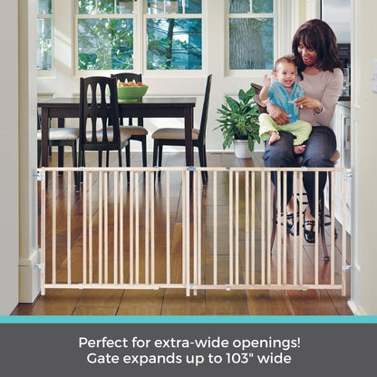 Toddleroo by North States 60"-103" Extra-Wide Swing Baby Safety Gate, Natural Wood