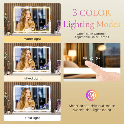 Gianna 19"x22" LED Vanity Mirror with Lights, Dimmable 3-Color Modes, Touch Screen Makeup Mirror for Dressing Table, White Square Design