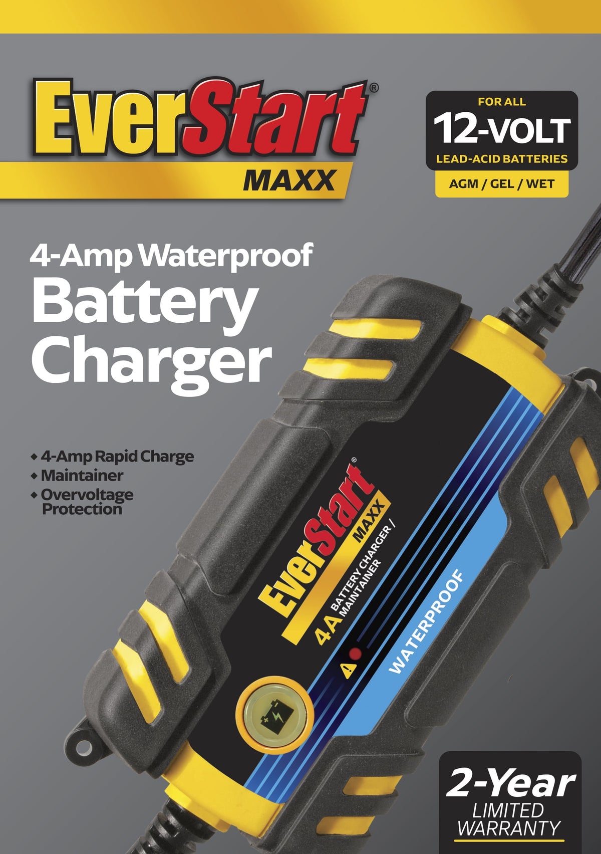 Everstart Maxx BC4WE 4 Amp Waterproof 12Volt Automotive and Marine Battery Charger