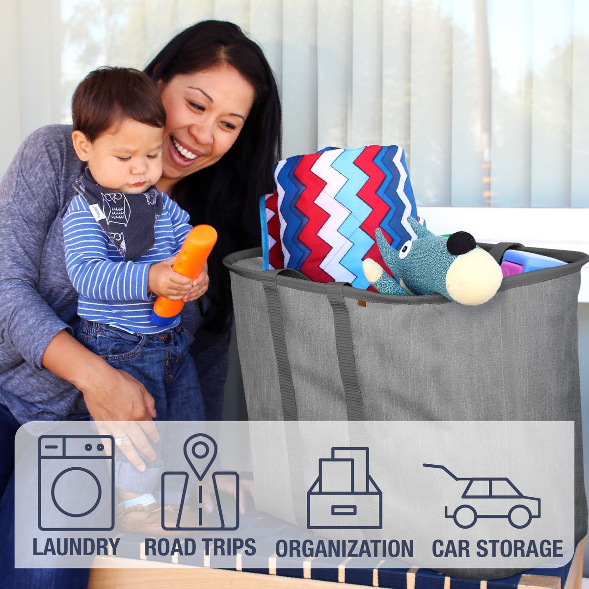 (2 pack) CleverMade Collapsible Fabric Laundry Hamper LUXE, Gray, Adult