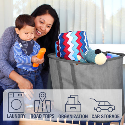 (2 pack) CleverMade Collapsible Fabric Laundry Hamper LUXE, Gray, Adult
