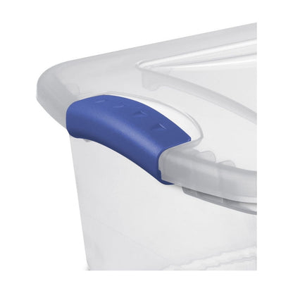 Sterilite Small Latching Storage Bin, 15 Quart Clear Plastic Storage Container with Latch Lid, Blue, 10 Pack