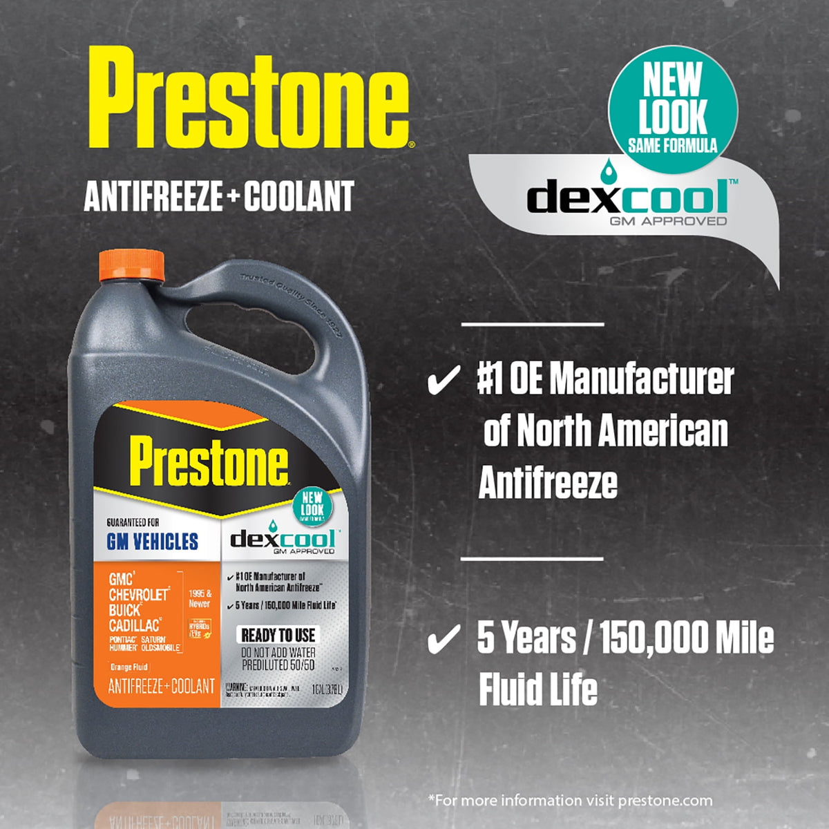 (2 pack) Prestone DEX-COOL Antifreeze+Coolant for GM Vehicles; Extended Life -1 gal- Ready to Use, 50/50