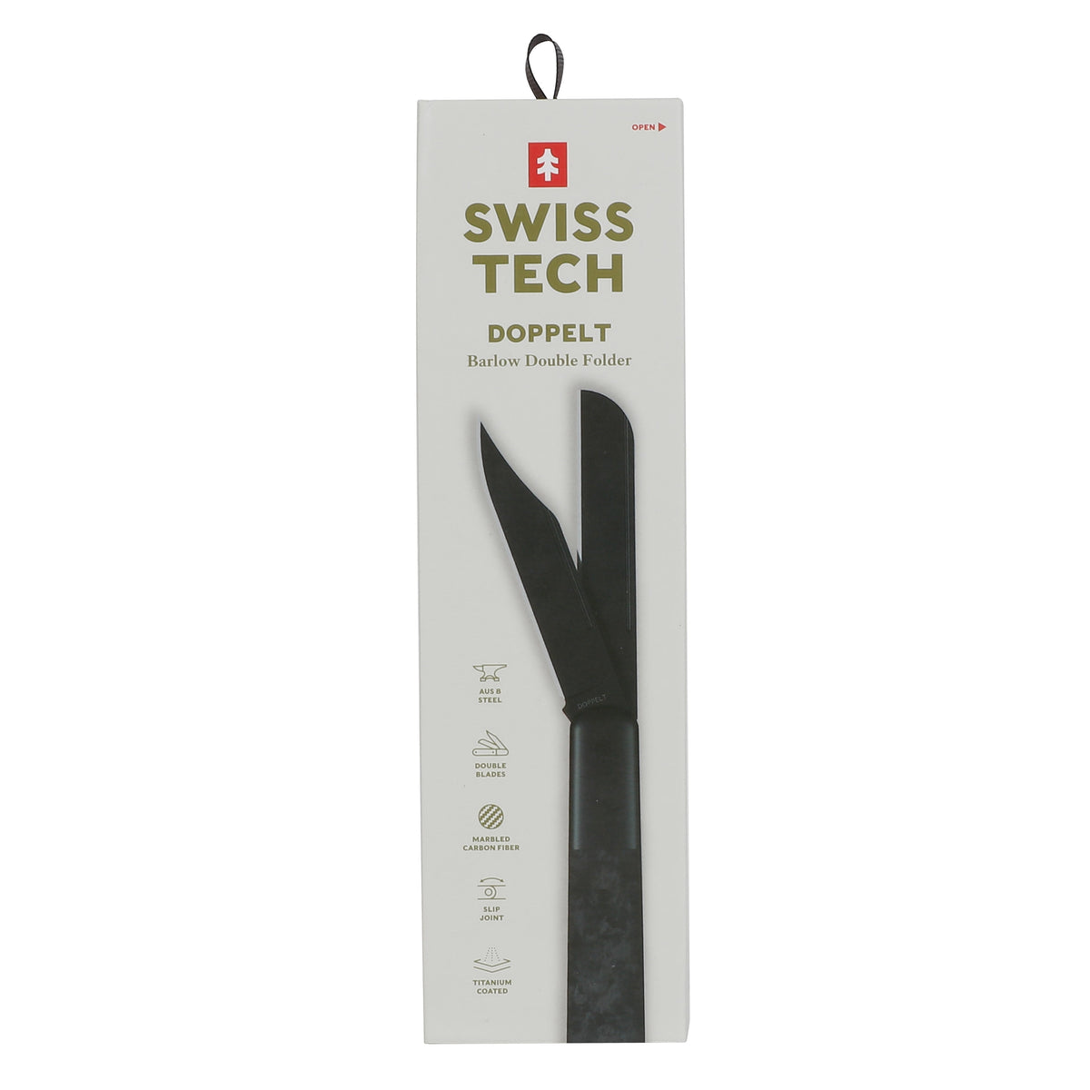 Swiss Tech Barlow Double Bladed Pocket Knife, Trapper, AUS-8, Carbon Fiber Handle, Slip Joint