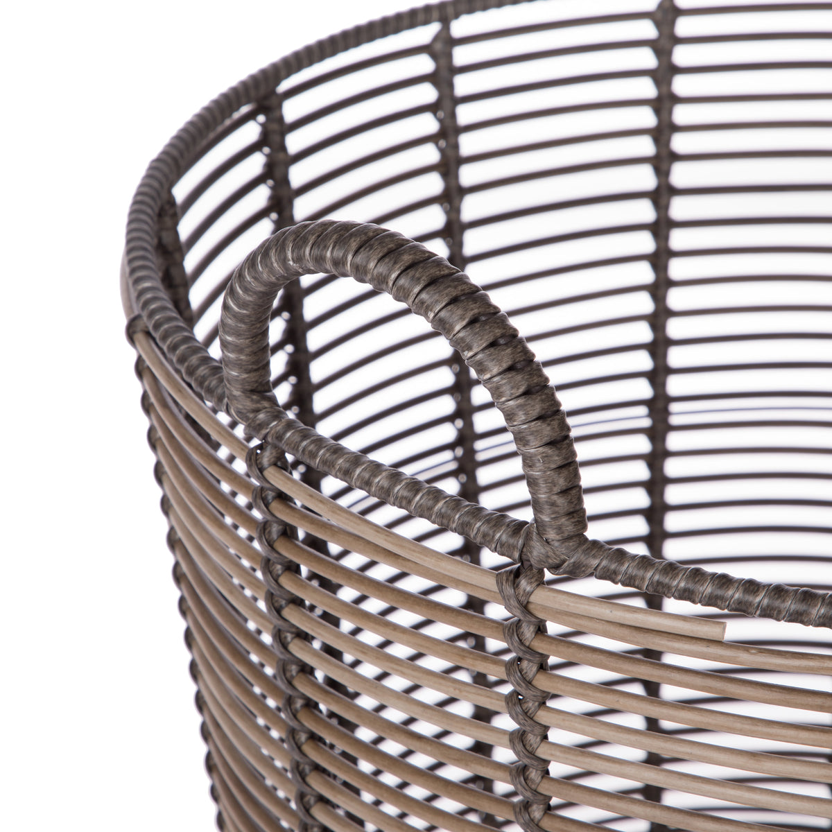 Better Homes & Gardens Round Poly Rattan Decorative Storage Basket with Handles, 18.7 in x 16.14 in