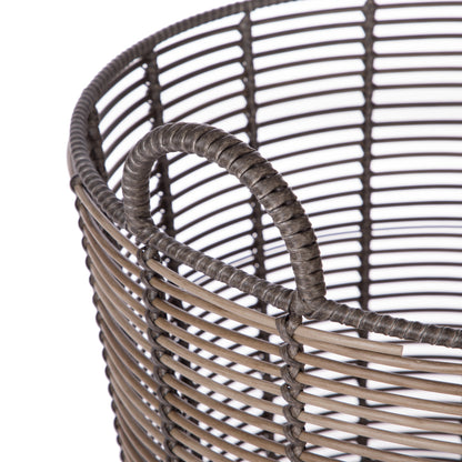 Better Homes & Gardens Round Poly Rattan Decorative Storage Basket with Handles, 18.7 in x 16.14 in