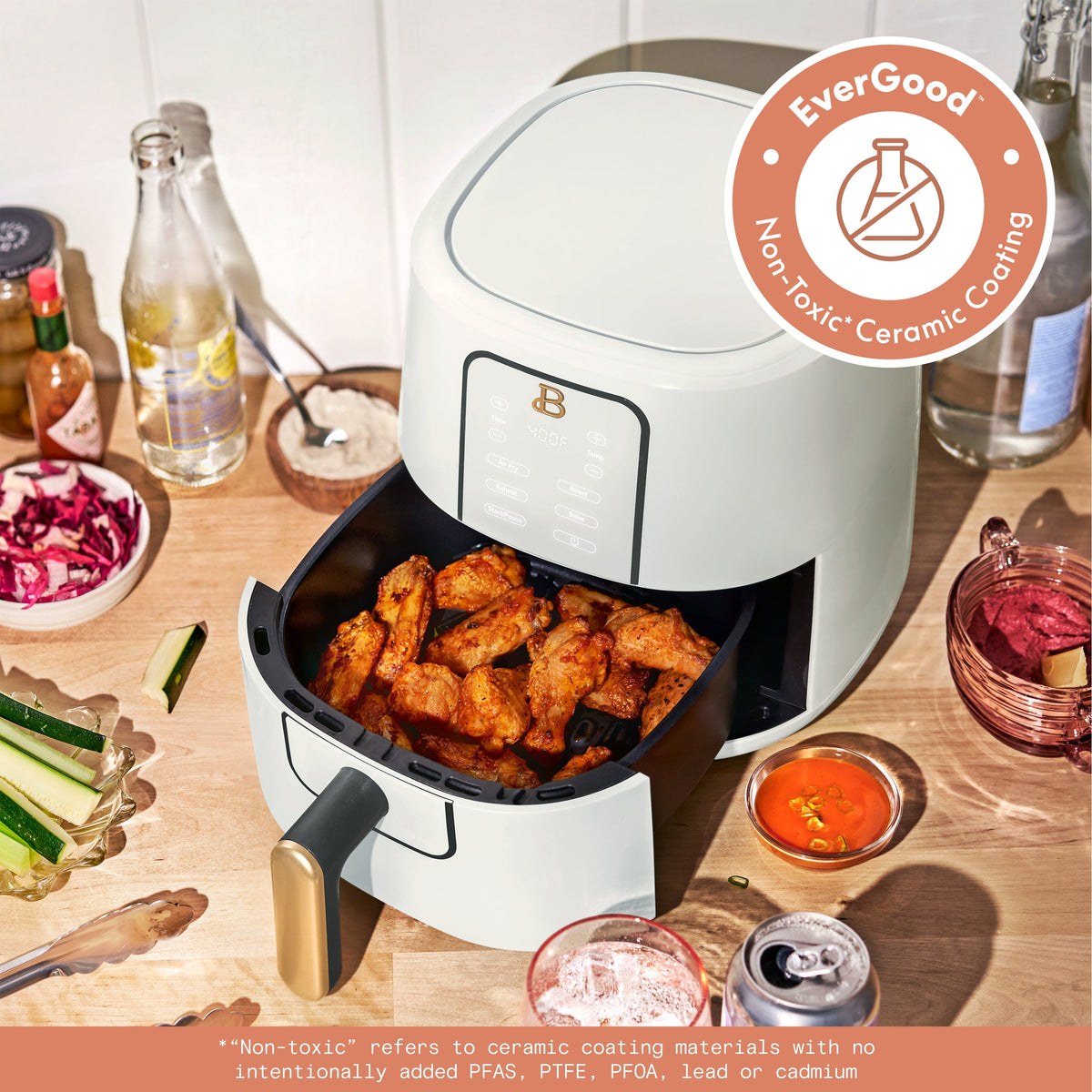 Beautiful 3 Qt Air Fryer with TurboCrisp Technology, EverGood Ceramic Nonstick Coating, White Icing by Drew Barrymore
